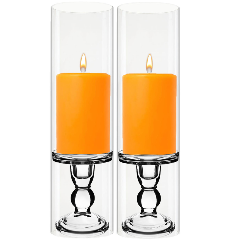 Pack of 12 Sets Clear Glass Candle Holder & Over Fitment Tubes Combo Holder H-4.5" D-3.25", Tube H-14" D-4"