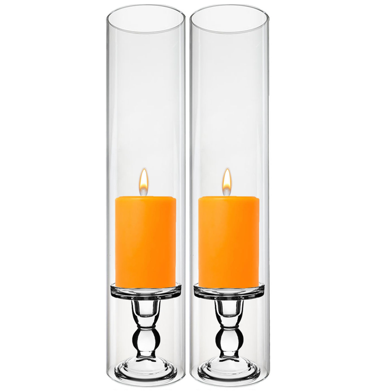 Pack of 12 Sets Clear Glass Candle Holder & Over Fitment Tubes Combo Holder H-4.5" D-3.25", Tube H-18" D-4"