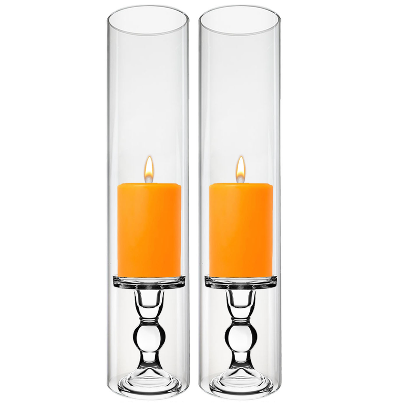 Pack of 12 Sets Clear Glass Candle Holder & Over Fitment Tubes Combo Holder H-5.5" D-3.25", Tube H-18" D-4"