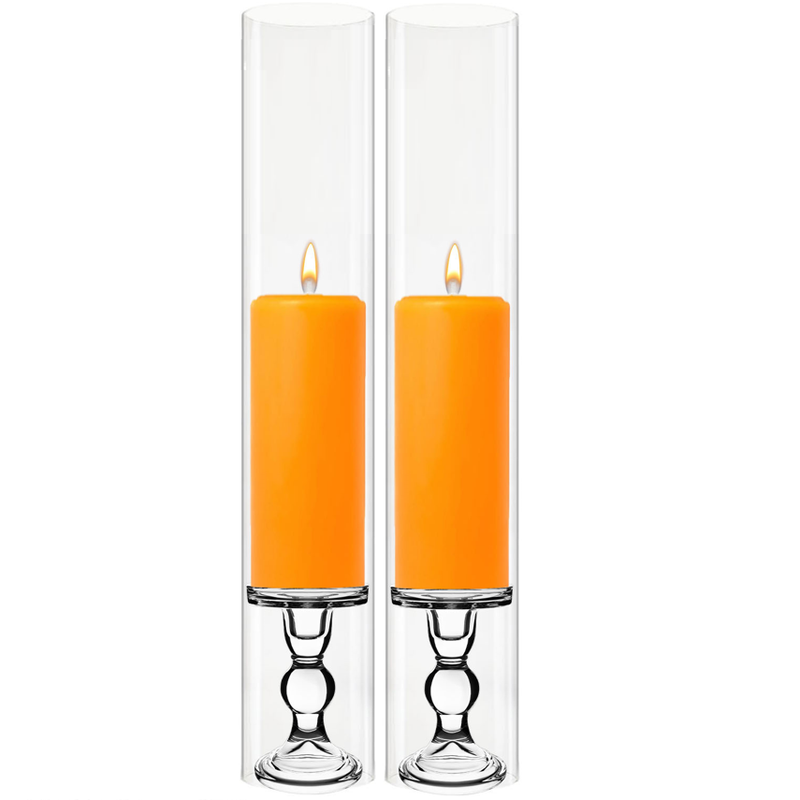 Pack of 12 Sets Clear Glass Candle Holder & Over Fitment Tubes Combo Holder H-5.5" D-3.25", Tube H-24" D-4"
