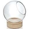 Clear Glass Slant Cut Bowl with Wood Base D- 7" H-8.5" - Pack of 6 PCS - Modern Vase and Gift