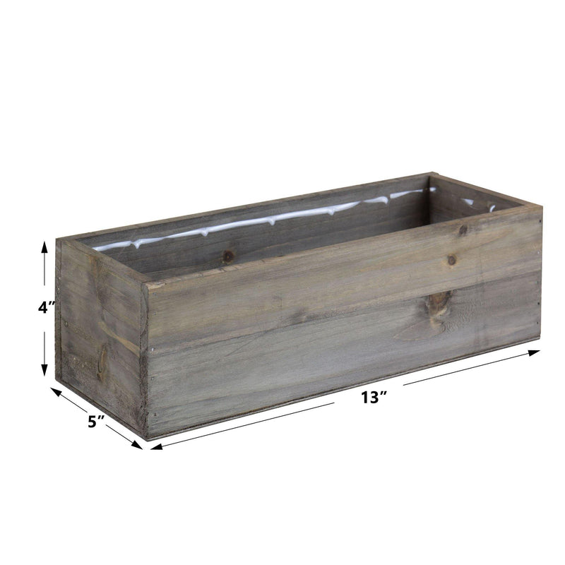 Natural Wooden Rectangle Plant Box with Plastic Liner O-13"X5" H-4" - Pack of 12 PCS - Modern Vase and Gift