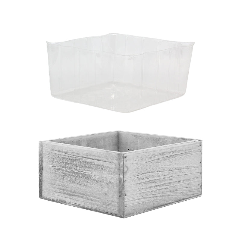 12 PCS Natural White Wooden Square Plant Box with Plastic Liner O-8" H-4"