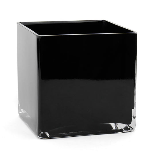 6 PCS Black Glass Cube Vase Sides-6"