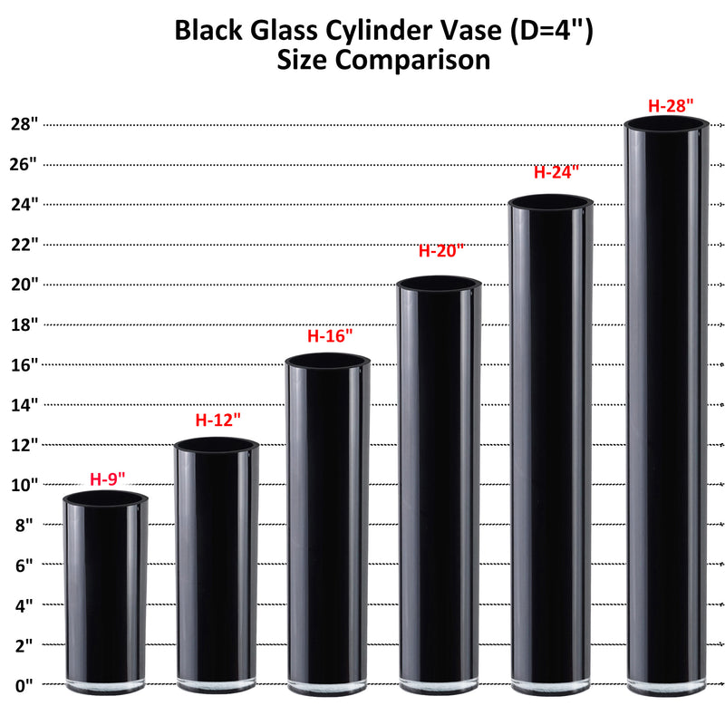Pack of 12 PCS Black Glass Cylinder Vase D-4" H-9"