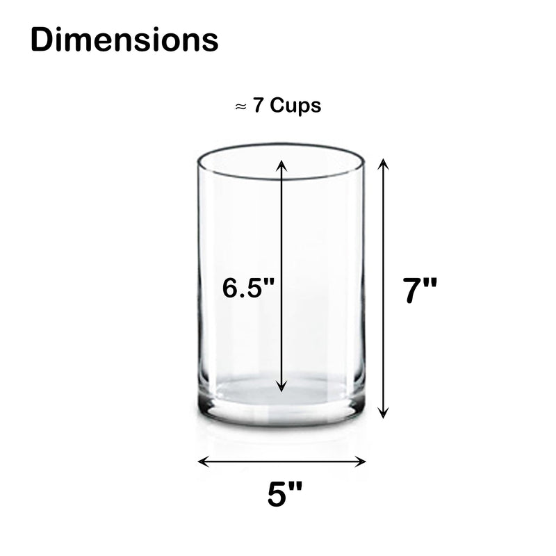 Glass cup dimensions labeled with height, diameter, and capacity.