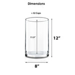 20 PCS Clear Glass Cylinder Vase D-8" H-12" (Available in 60 & 200 PCS)
