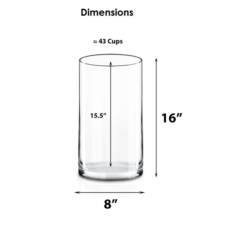 20 PCS Clear Glass Cylinder Vase D-8" H-16" (Available in 60 & 200 PCS)