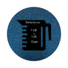 Navy Blue colored sand arranged in a circular shape on a white background colored sand in a circular shape with a measuring cup showing quantity.