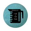 Sea Blue colored sand arranged in a circular shape on a white background colored sand in a circular shape with a measuring cup showing quantity.
