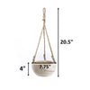 Hanging planter with dimensions on a white background