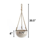 Hanging planter with dimensions on a white background