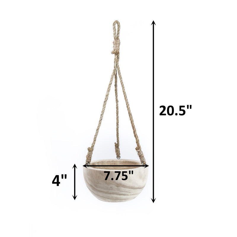 Hanging planter with dimensions on a white background