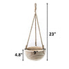Wooden hanging planter with measurements on a white background