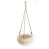 Beige hanging planter with rope on a white background