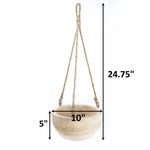 Hanging planter with dimensions labeled on a white background