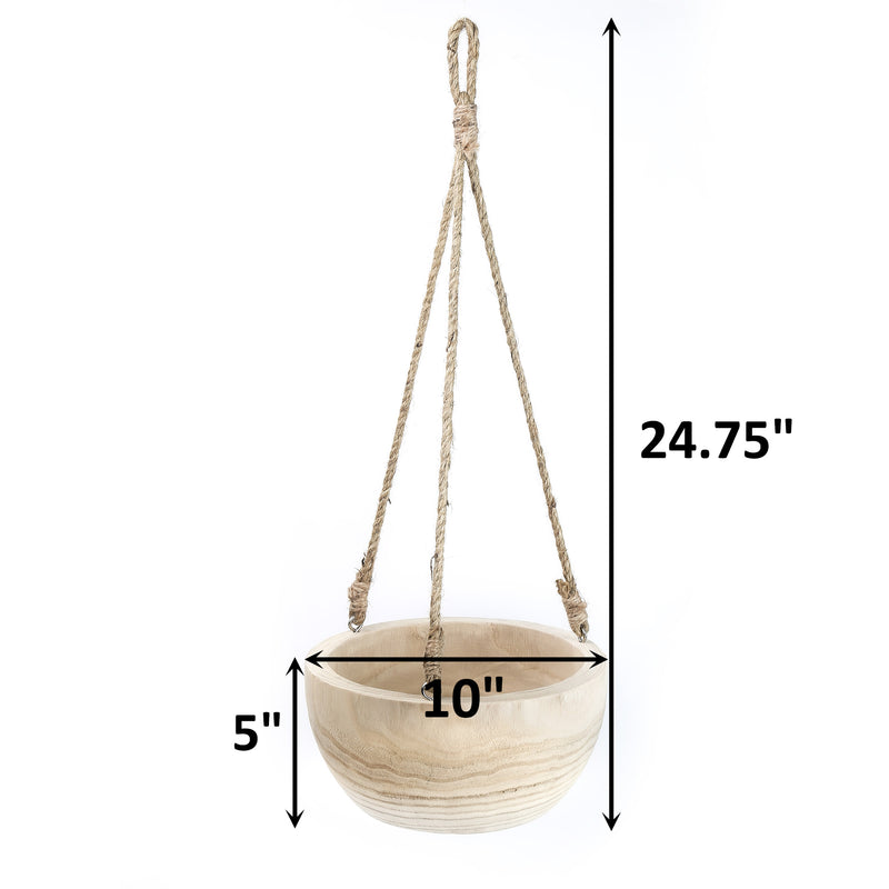 Hanging planter with dimensions labeled on a white background