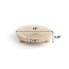 Wooden round stand with dimensions labeled on a white background