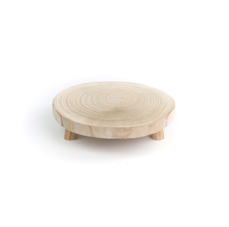 Round wooden stool with a white background