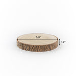 Wooden round disc with measurements on a white background