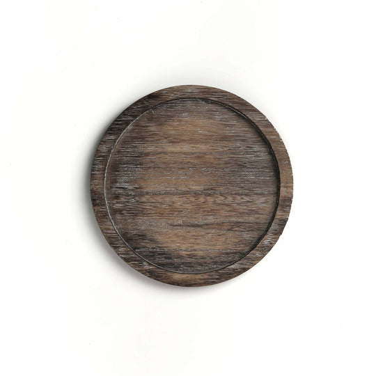 9" Brown Wooden Display Tray – Round Wood Tray for Candle, Sand & Decor, Pack of 10