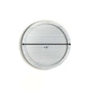 Round wooden tray with measurement label on a white background