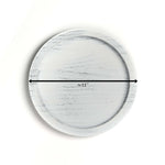Round marble-patterned object with a measurement label on a white background