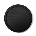 Black circular tray on a white background