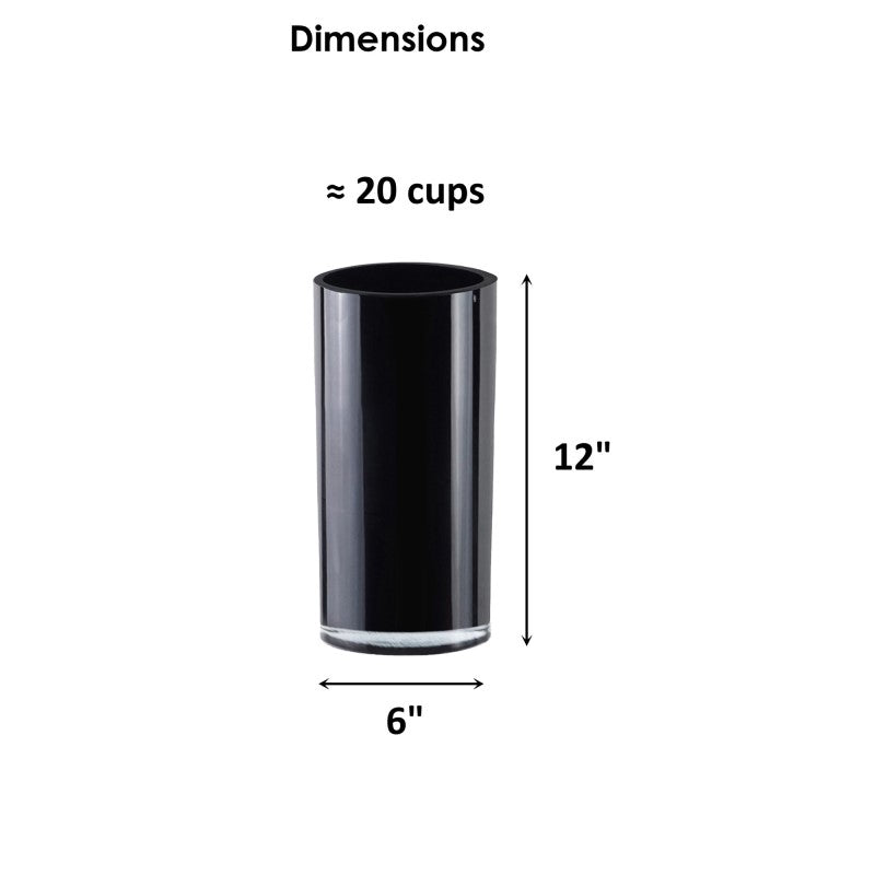 Pack of 4 PCS Black Glass Cylinder Vase D-6" H-12"