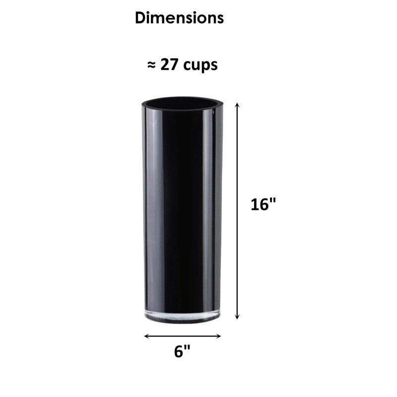 Pack of 4 PCS Black Glass Cylinder Vase D-6" H-16"