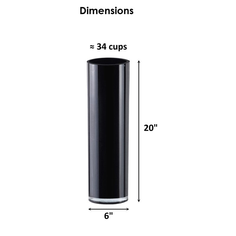 Pack of 4 PCS Black Glass Cylinder Vase D-6" H-20"