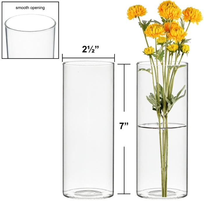 72 PCS Clear Glass Cylinder Bud Vase H-7" W-2.5" Opening-2.5"