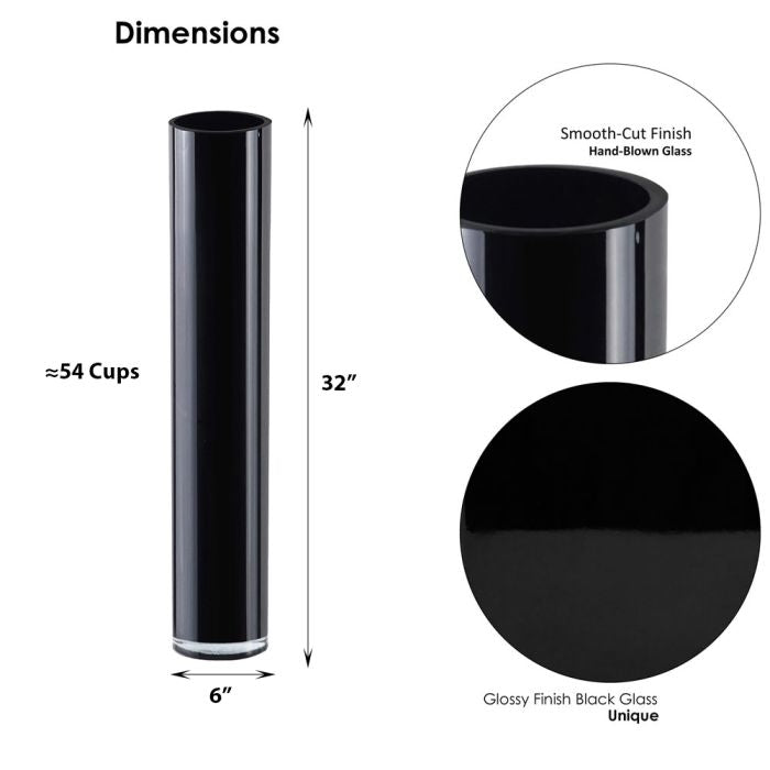 4 PCS Black Glass Cylinder Vase D-6" H-32"