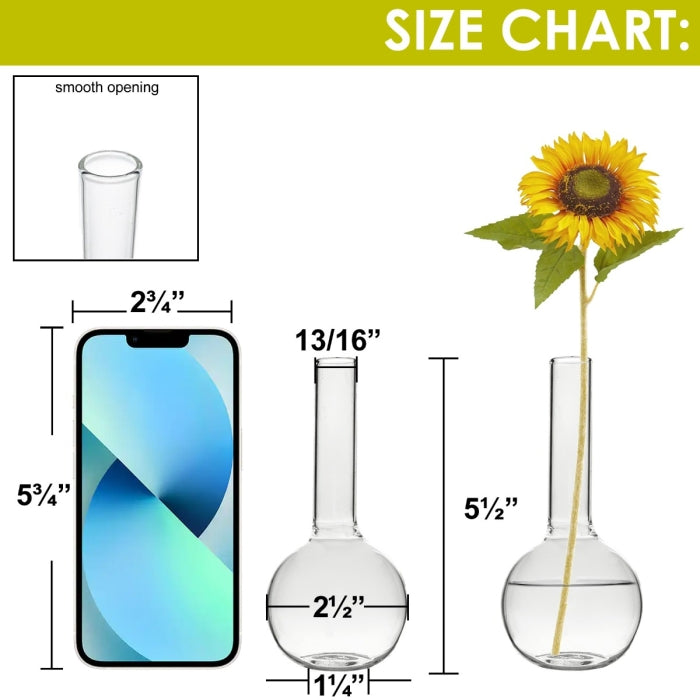 72 PCS Clear Glass Round Bottom Bud Vase H-5.5" W-2.5" Opening-0.81"