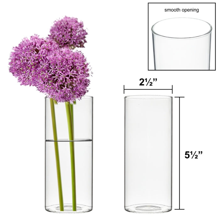 72 PCS Clear Glass Cylinder Bud Vase H-5.5" W-2.5" Opening-2.5"