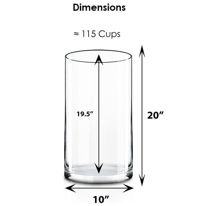 20 PCS Clear Glass Cylinder Vase D-10" H-20" (Available in 60 & 200 PCS)