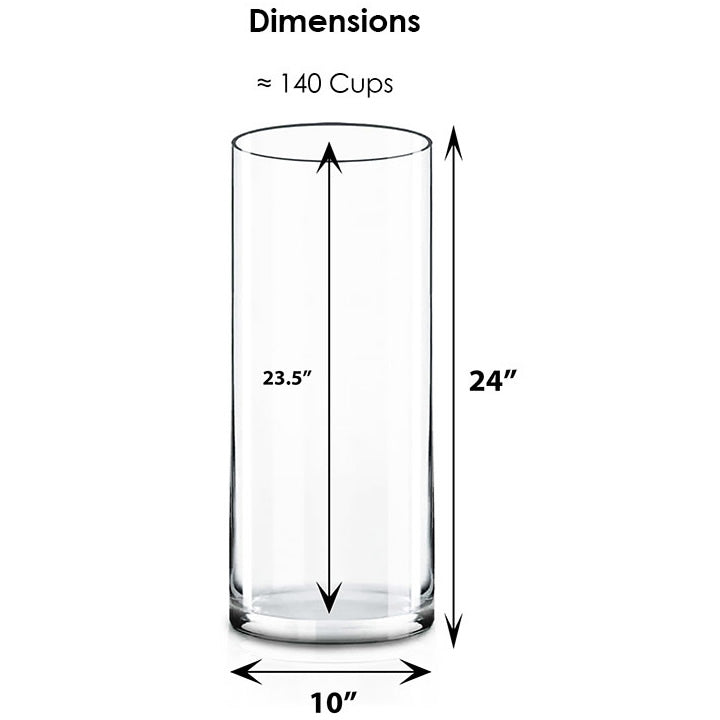 20 PCS Clear Glass Cylinder Vase D-10" H-24" (Available in 60 & 200 PCS)