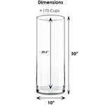 20 PCS Clear Glass Cylinder Vase D-10" H-30" (Available in 60 & 200 PCS)
