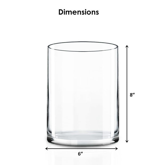 20 PCS Clear Glass Cylinder Vase D-6" H-8" (Available in 60 & 200 PCS)