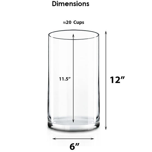 4 PCS Clear Glass Cylinder Vase D-6" H-12" (Available in 20 & 108 PCS)