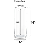 20 PCS Clear Glass Cylinder Vase D-6" H-16" (Available in 60 & 200 PCS)