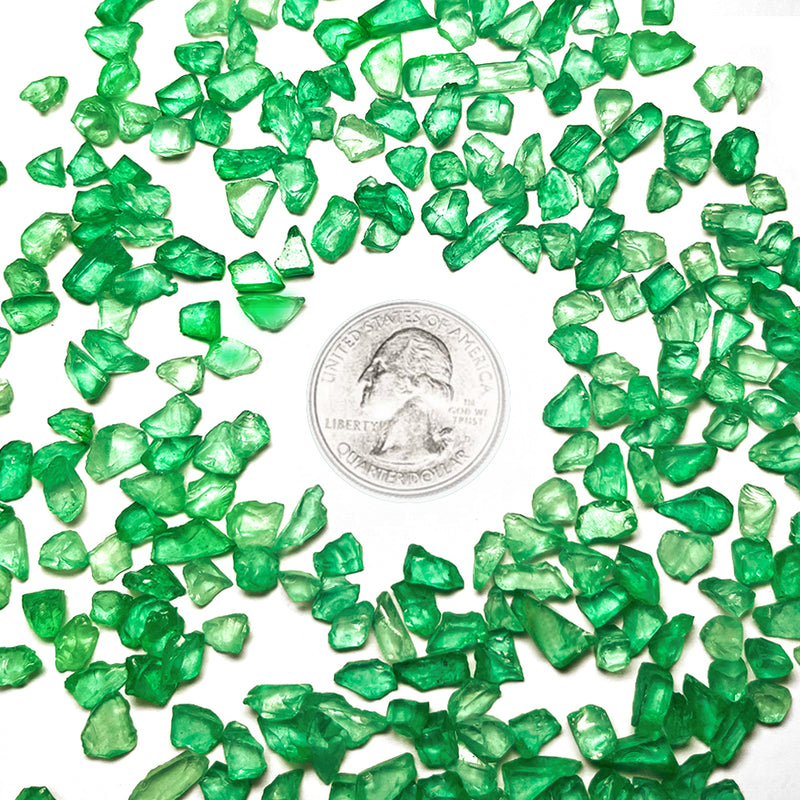 green crushed glass stone vase filler coin