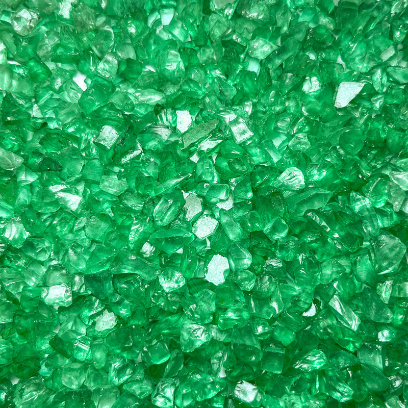 green crushed glass stone vase filler