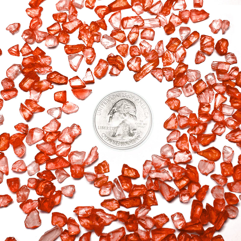 red crushed glass stone vase filler coin