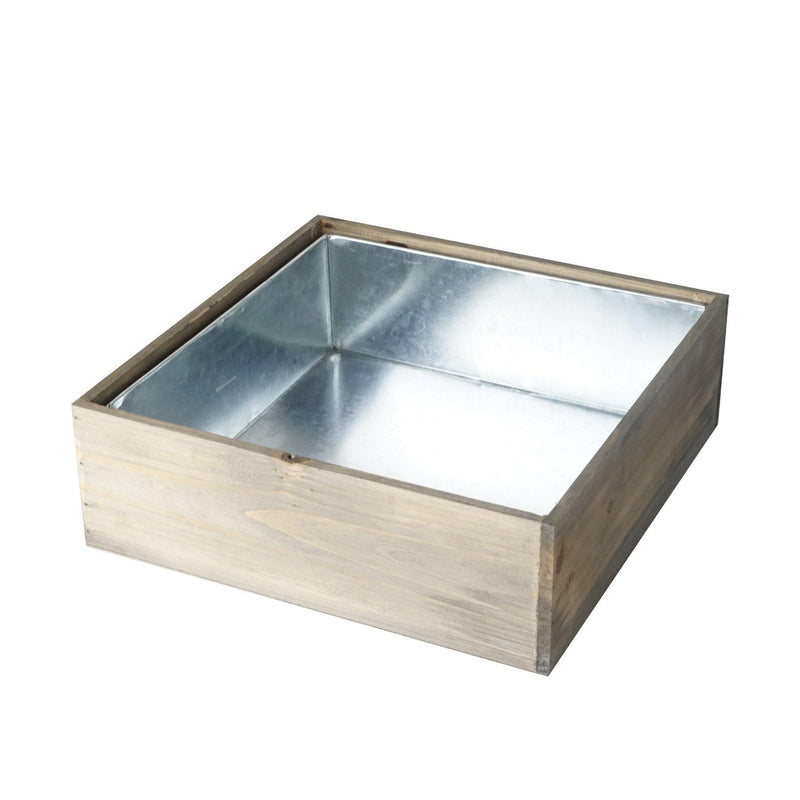 Natural Wooden Square Plant Box with Zinc Metal Liner O-12" H-4" - Pack of 6 PCS - Modern Vase and Gift