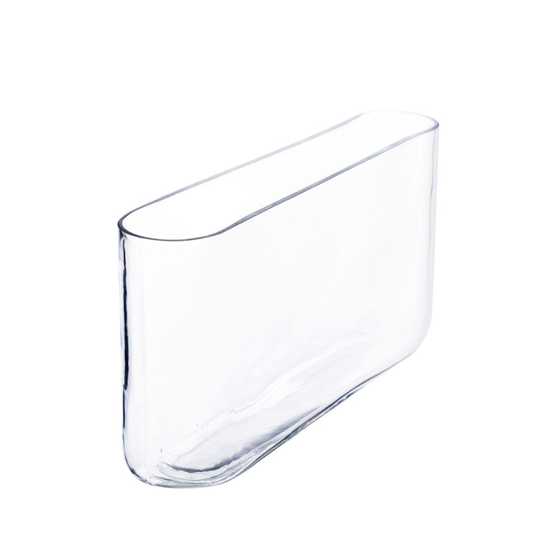 Clear Glass Rounded Rectangle Vase O-16"X3" H-8" - Pack of 4 PCS - Modern Vase and Gift