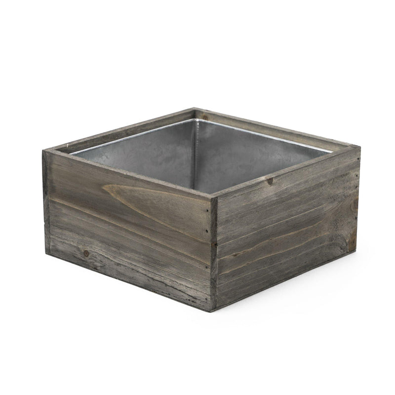 Dark Gray Wooden Square Plant Box with Zinc Metal Liner O-5" H-20" - Pack of 12 PCS - Modern Vase and Gift