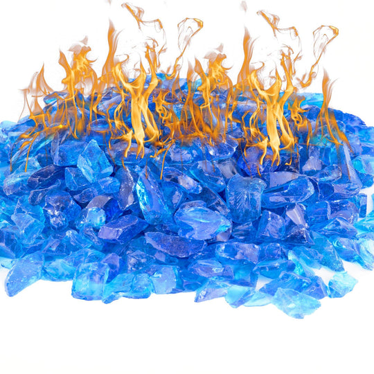 Pack of 30 LBS Aqua Blue Tempered Glass Pebble Fire Glass 0.5"-1"