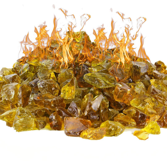 Pack of 30 LBS Amber Tempered Glass Pebble Fire Glass 0.5"-1"