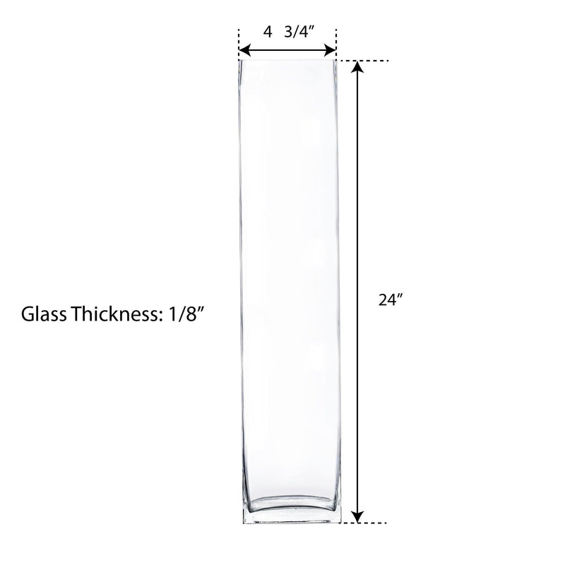 Clear Glass Square Vase O-4.75" H-24" - Pack of 12 PCS - Modern Vase and Gift